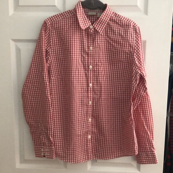 LL Bean Red and White Checkered Button  Up Wrinkle Free Western Shirt - Picture 1 of 11
